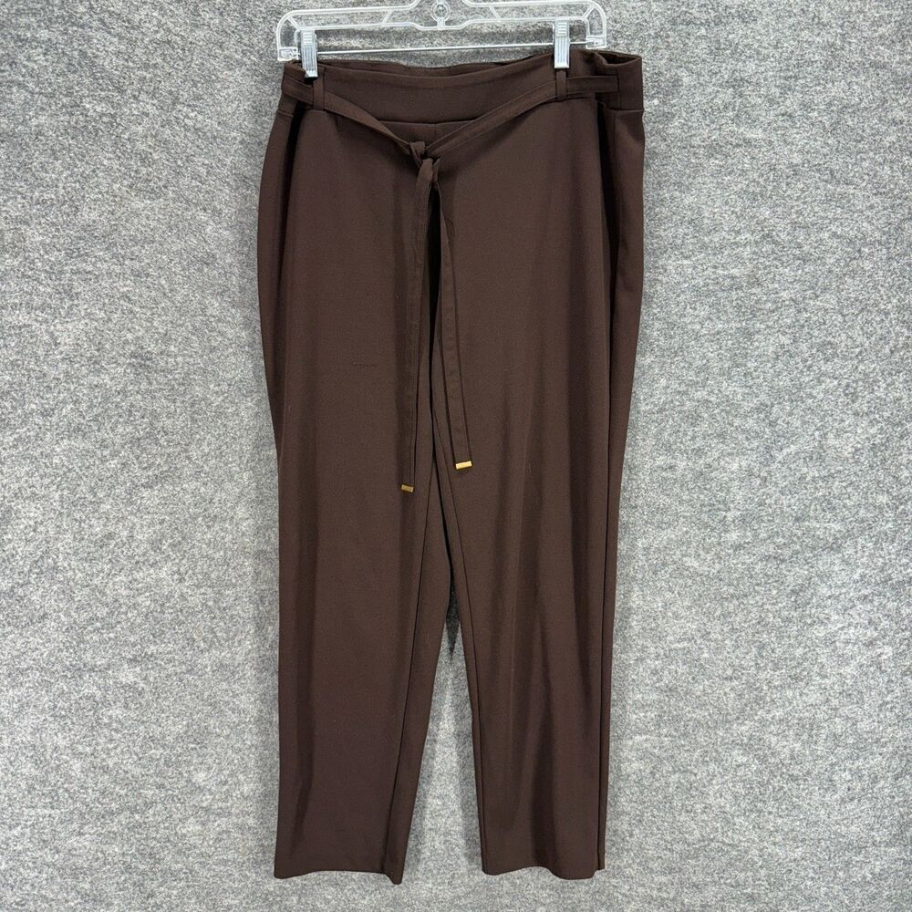 NYCC Dress Pants Women 12 Brown High Rise Flat Front Belted Pull On Stretch